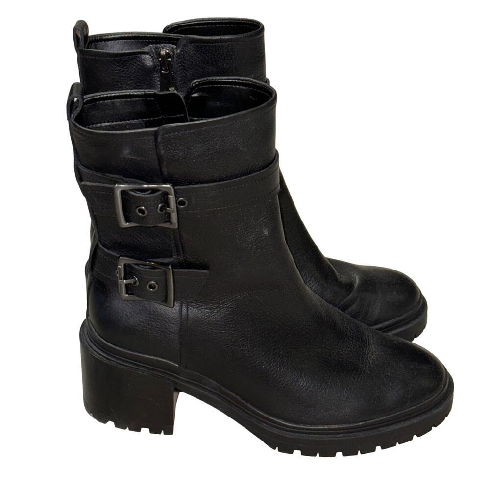 Naturalizer Trina Leather Moto Buckle Block Heel Boots Black Size 8 - Picture 3 of 7